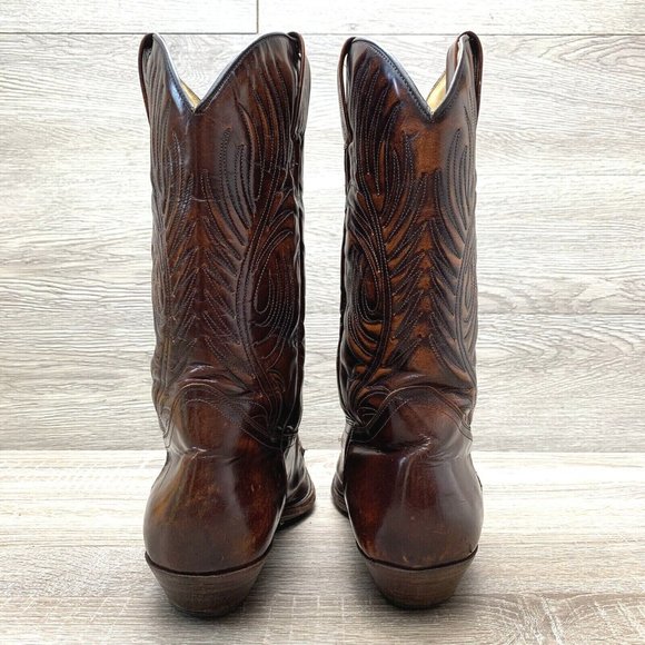 Vtg 1970s-80s TONY MORA Men Western Boots Tufted Brown Leather MADE SPAIN 12 D - Picture 7 of 12